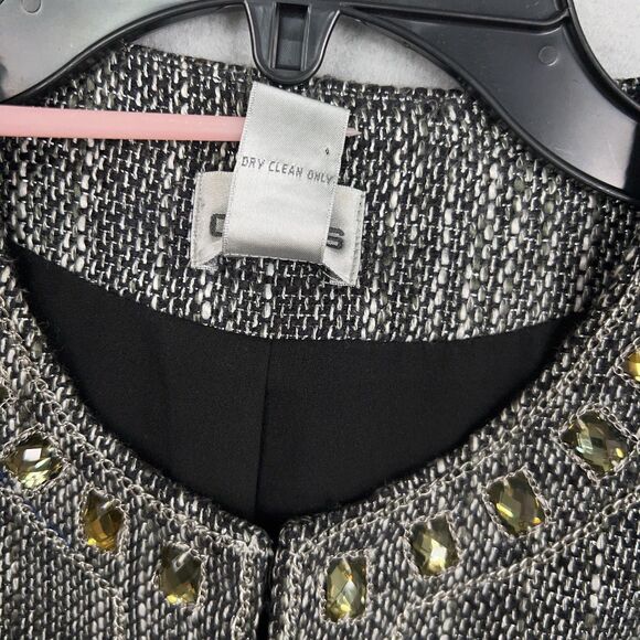 Chicos Jacket Women 0 Metallic Jewel Embellished Tweed Long Blazer Career Cruise - Picture 12 of 13